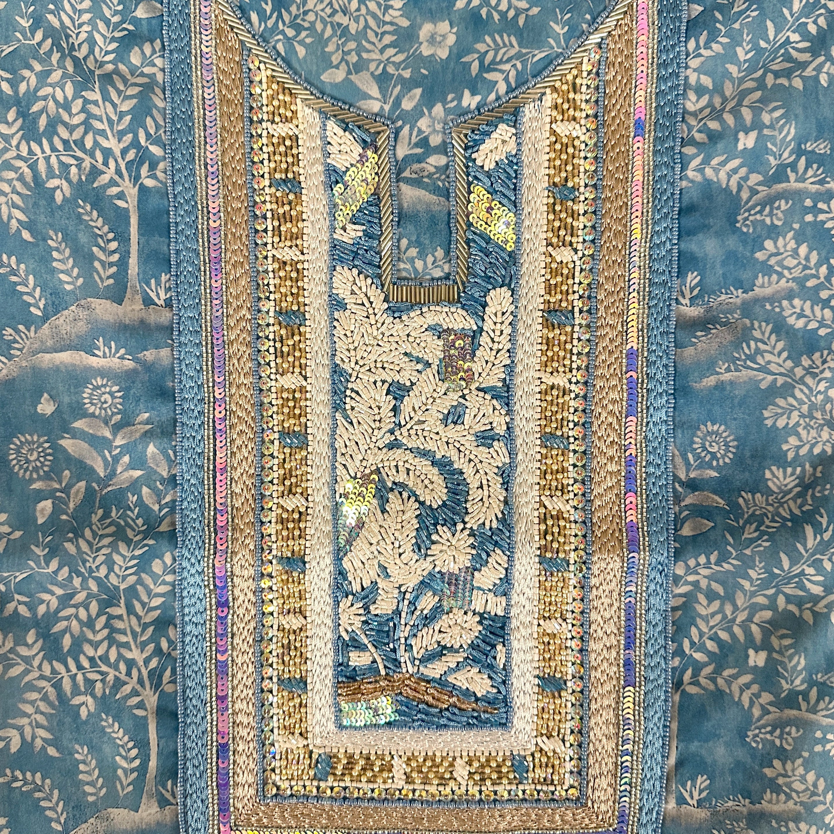 Fluttering Tale Blue Embroidery